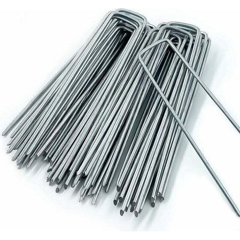 Fixing Stakes for Weed Control Fabric, 50 U-Shaped Garden Stakes, for Weed Control Fabric, Camping Stakes, Garden Fence, 150 mm Long, 25 mm Wide, 3 mm Diameter (1/4)