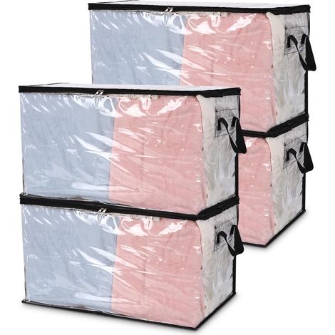 Clair Sacs de Rangement pour Vêtements 4 Pièces Sac de Rangement Transparent 60L Sac Rangement Vetement en PVC avec Poignées pour Déménagement Vêtements et Jouets