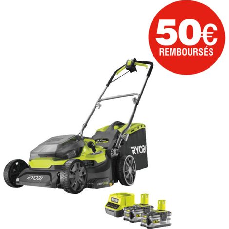 Tondeuse hybride RYOBI 18V One+ coupe 37cm - 2 batteries 5.0 Ah - 1 chargeur rapide RY18LMH37A-250 (1/5)