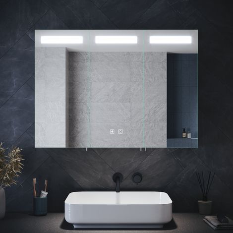 ELEGANT Bathroom Cabinet with Shaver Socket Bathroom Mirror Cabinet, Bluetooth Speakers Sensor Light-On Buffer Adjustment Stainless Steel Cupboard 900x650mm (1/5)