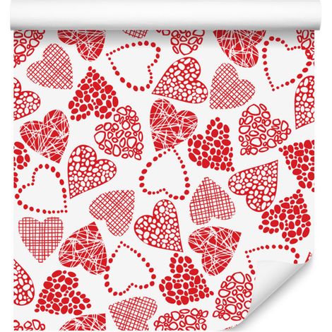Papier peint corail à cœurs rouges 50x1000 cm (1/5)