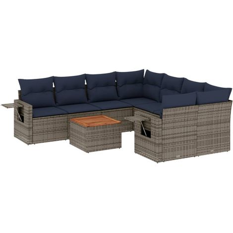 9-teiliges Gartensofa-Set mit Kissen, grau, Polyrattan vidaXL (1/5)