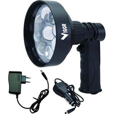 Vigor 34280-50 Faro LED Ricaricabile Censimento Notturno 27W 9 LED CREE 1800 lm Batteria Litio 2.6Ah Corpo Alluminio