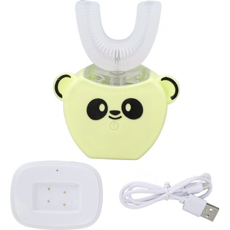 Brosse à dents électrique automatique pour enfants, silicone, rechargeable, en forme de U, nettoyage buccal 360°, jaune (1/5)