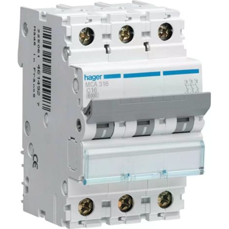 Hager MCA316 Circuit breaker 3P 16A curve C 6/10kA