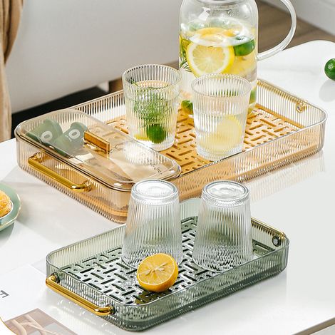 Teetablett für Zuhause (Wohnzimmer), Trockenaufguss-Tisch, leichtes und luxuriöses Teeservice, Tassenhalter, doppellagige rechteckige Abtropfschale, dunkelgrün. (1/5)