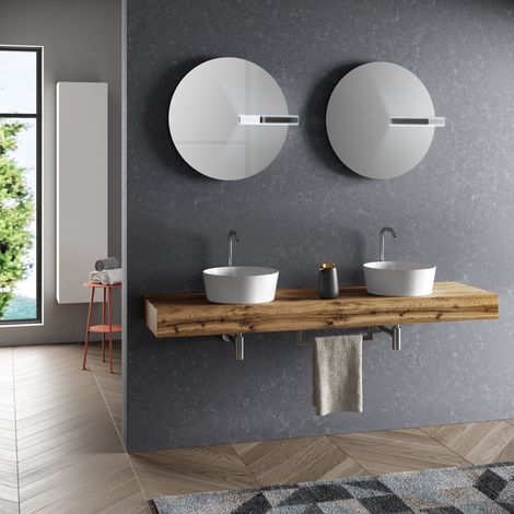 Composizione doppio lavabo 8 pezzi YOKA rovere miele