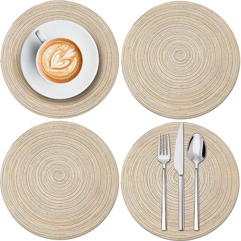 Runde Platzsets, Kaffeetischsets, Tischdecken, rutschfest, waschbar, hitzebeständig, zur Tischdekoration, 4er-Set (1/3)