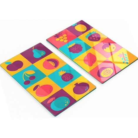 Tablas de servir de cristal para cocina con iconos gr谩ficos de frutas, 2x30x52 cm.