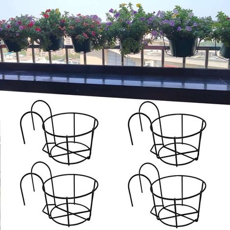Jardinières suspendues rondes - Lot de 4 supports pour pots de fleurs - Pour intérieur et extérieur - Noir