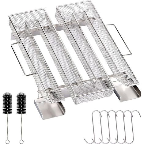 Générateur de fumée froide en acier inoxydable avec poignée, 6 crochets à viande et 2 brosses de nettoyage pour barbecue et fumoir ( (1/5)