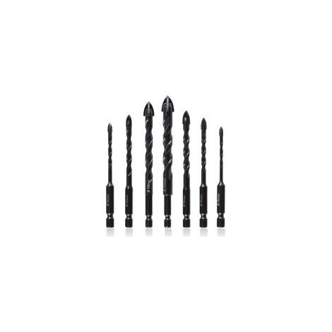 Kit de 7 Forets Hélicoïdaux en Carbure de Tungstène - Forets Maçonnerie 3-12mm, Idéals pour Béton, Pierre, Carreaux