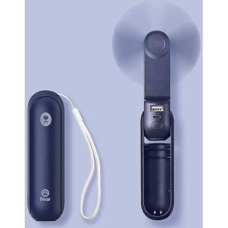 Ventilateur de poche portable, mini ventilateur à main, fonctionne sur batterie (14 à 21 heures d'autonomie), rechargeable par USB et pliable, silencieux, avec batterie externe intégrée. (1/5)