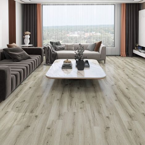 Revêtement de sol en vinyle clipsable SPC Auren lame effet parquet aspect chêne blanchi gris beige avec sous-couche acoustique intégrée Pack de 10 lames (2,208 m²) (1/5)