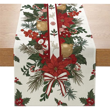 Chemin de table de Noël neuf, imprimé Père Noël et rennes, longue nappe bannière - 180 x 30 cm (polyester) - 2