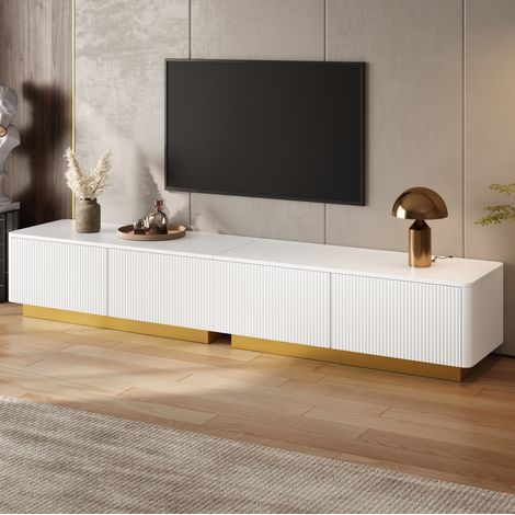 MODFU – Mobile TV 200x40x35 cm in MDF con frontale scanalato, cassetti e vani chiusi, passacavi e carico 50 kg – Bianco (1/5)