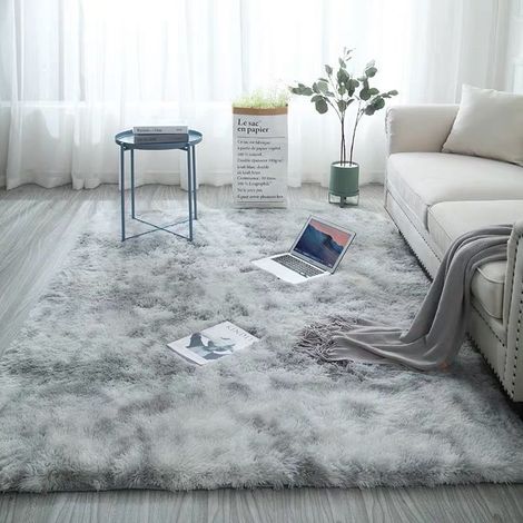 Tapis de Salon Gris Dégradé Tie-Dye en Fibres Longues Douces et Lavables - 40x60 cm, Idéal pour Chambre à Coucher et Bord de Lit (1/2)