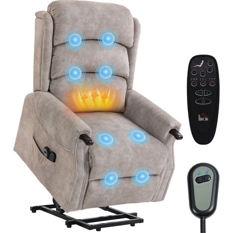 Fernsehsessel mit Aufstehhilfe Elektrisch Relaxsessel mit Vibrationsmassage, Wärme und Liegefunktion, Hellgrau (1/5)