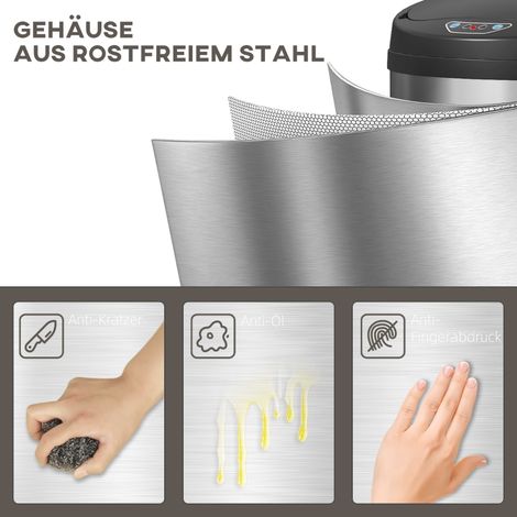 30L Capteur Poubelle avec Fermeture Amortie, Corbeille Inox Sans Contact pour Cuisine Hygiénique (1/5)