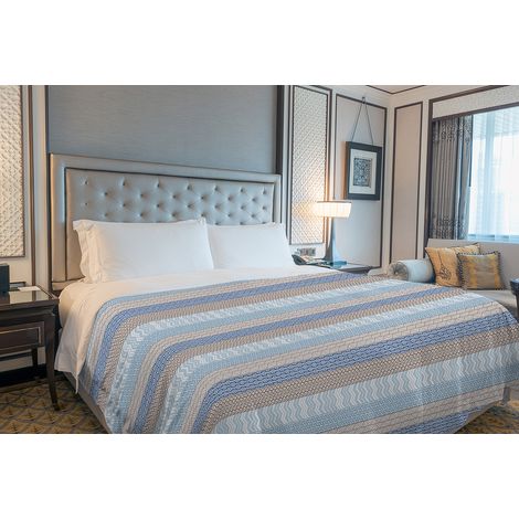 Copriletto estivo made in Italy 100% cotone piquet singolo matrimoniale piazza e mezza diverse fantasie Azteco Azzurro - 1 Piazza (1/3)