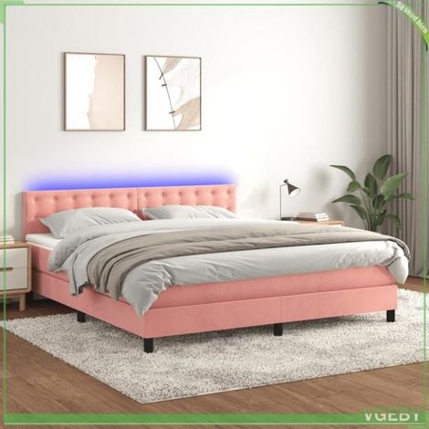 Sommier tapissier - 3134662 - 180x200 cm - Velours rose - Matelas 20 cm à ressorts ensachés (1/5)