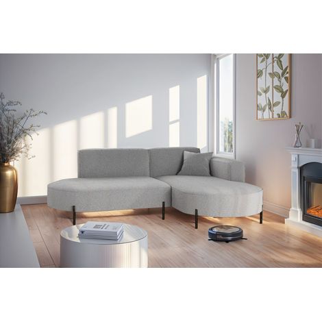 Ecksofa Designersofa VALENCIA XS in Stoff Quelle Hellgrau Ottomane Rechts (1/2)