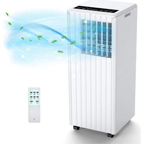 Mobiles Klimagerät 7000 BTU 3-in-1 – 36L/Tag – 2 Stufen – 24H Timer – Fernbedienung – Digitaldisplay – Schlafzimmer, Büro – Weiß Plus