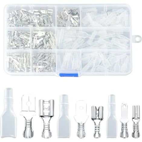 Kit de 315 connecteurs à sertir pour bornes électriques, 210 bornes en laiton + 105 manchons isolants, bornes à fourche mâles et femelles pour voiture (2,8/4,8/6,3 mm) (1/5)
