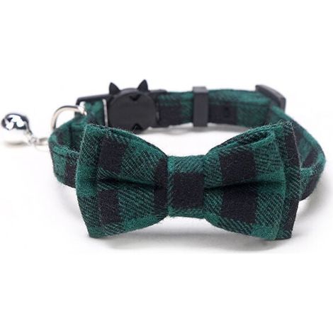 Collier pour chat à carreaux avec boucle de sécurité et nœud papillon et cloche amovibles (1/4)
