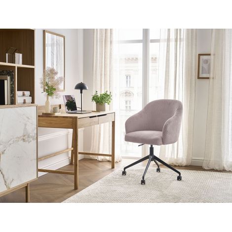 BOBOCHIC - Chaise de bureau SOPHIE tissu velours côtelé et pietement à roulettes avec hauteur ajustable Rose (1/5)