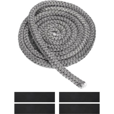 Kit De Corde De Poêle 12mm x 3 Mètres, Corde Ronde En Fibre De Verre Graphitée Résistante Aux Hautes Températures Pour Joint De Remplacement Avec 4 Bandes De Jonction, Noir (1/5)