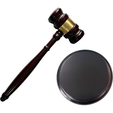 Martello da giudice e blocco di risonanza in legno, martelletto multiuso per tribunali, avvocati, aste e giochi di ruolo, martelletto da banditore in legno massello dal design elegante ed ergonomico (1/5)