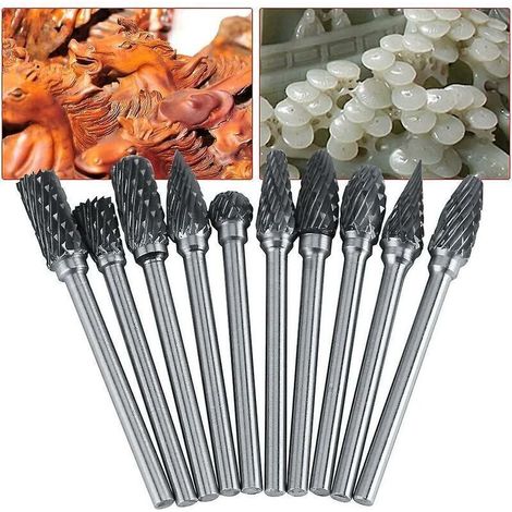Fraises carbure tungstène – Jeu de 10 embouts rotatifs, diamètre de coupe 3 mm, tige 6 mm, haute précision pour usinage CNC (1/4)