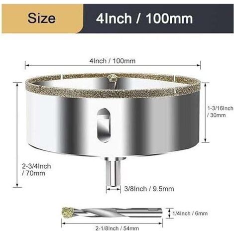 Scie Cloche Diamant 100 mm , Centrage,Foret trépan Diamant pour verre , carrelage , céramique , marbre , granit , scie cloche (1/3)