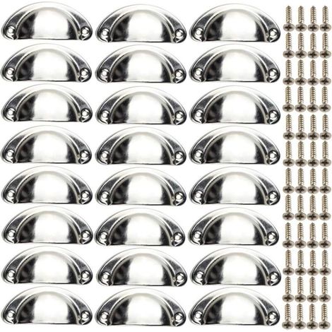 Lot de 24 boutons de porte rétro en métal, poignées de tiroir, poignées de meubles, décoration de tiroir en fer (argent) (1/5)