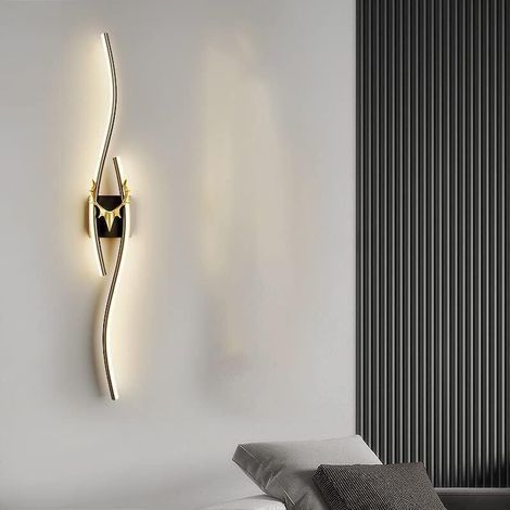 Applique murale LED contemporaine de luxe, applique murale moderne avec motif bois de cerf doré, applique murale LED noire blanc chaud 3000 K pour chambre, salon, couloir 60 cm, 16 W - noir (1/4)