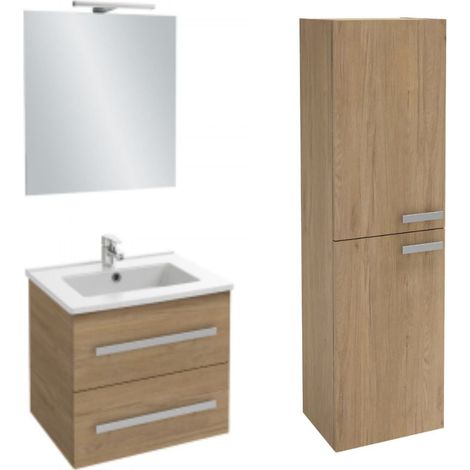 Meuble vasque 80 cm JACOB DELAFON Ola Up chêne + colonne + miroir et spots (1/3)
