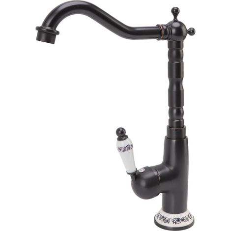 Robinet de cuisine antique, style rétro, robinet mitigeur rotatif en laiton robuste avec valve en porcelaine et bec long, pour salle de bain ou cuisine.