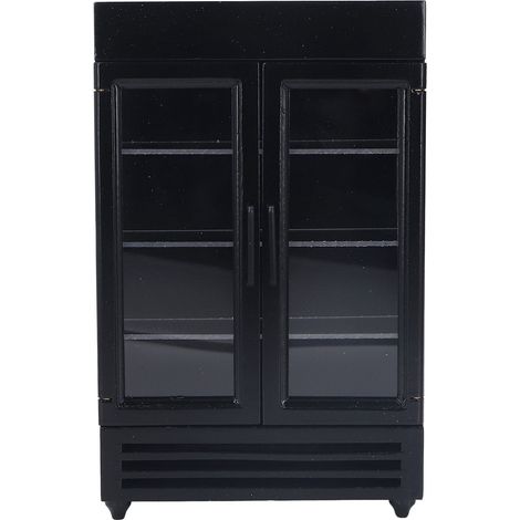 Réfrigérateur miniature en bois pour maison de poupée 1:12, élégant et portable, couleur noire (1/5)