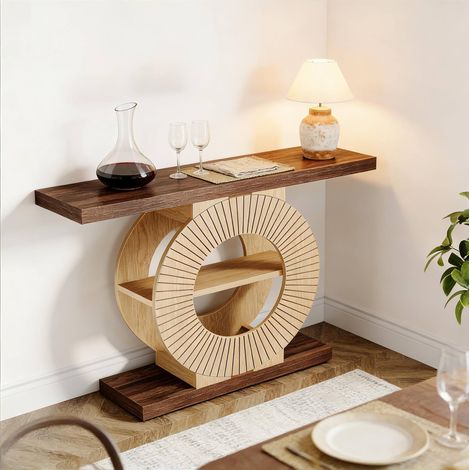 Consolle da ingresso 100x30x80 cm marrone con ripiano, struttura in legno stile country MEUBLIV (1/5)