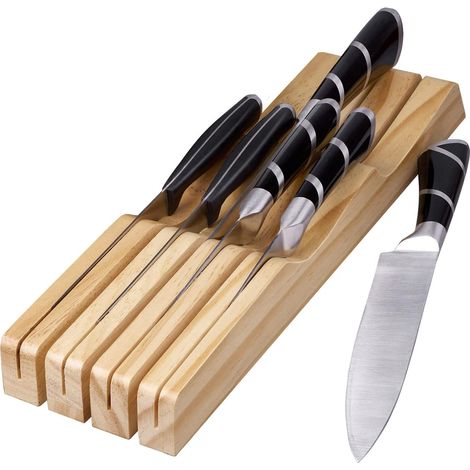 Porte-couteaux de cuisine pour tiroir, bloc universel en bois massif (7 couteaux inclus), Bamboo Home (porte-couteaux)