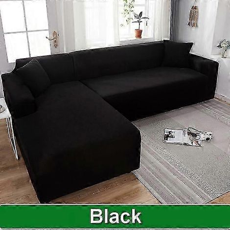Fester Sofabezug für das Wohnzimmer, elastischer L-förmiger Ecksofabezug (2-Sitzer, 140-185 cm, schwarz)
