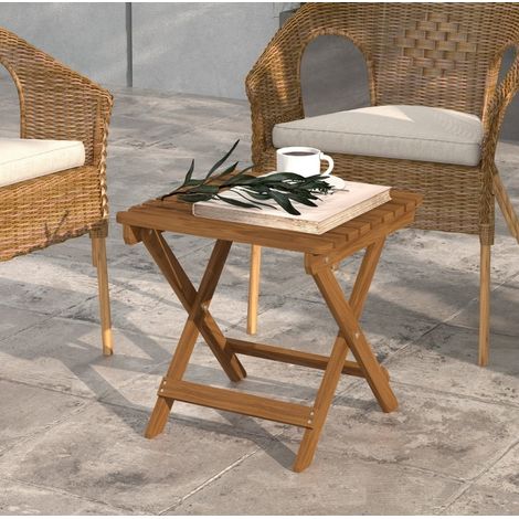 Table d’appoint de jardin en bois d’acacia teck, carrée, pliable, plateau à lattes, lot de 2 (1/5)