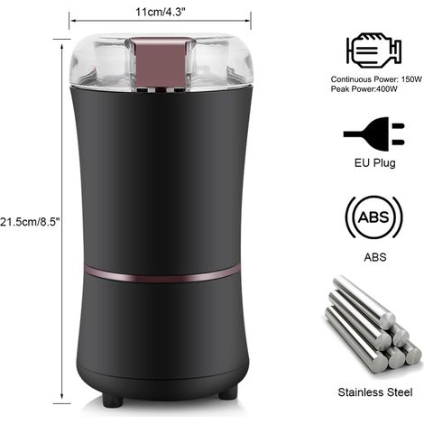 Elektrische Kaffeemühle (150 W), Dauerbetrieb, Mahlwerk für Getreide, Gewürze und Nüsse, Edelstahlklinge, Mahlwerk (1/5)