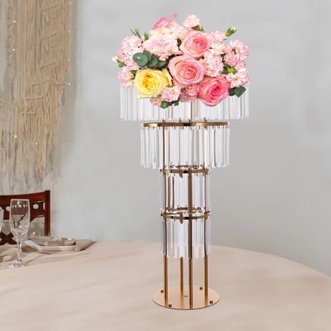 4 Schichten Eisvorhang Kristall Blumenhalter, Hochzeit goldene Kristall Blumenhalter, runde Basis, 50  90 cm, für Hochzeiten, Geburtstagsfeier, Weihnachtsparty