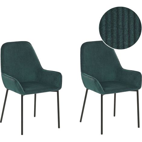 Set di 2 Sedie Imbottite Velluto a Coste Verde Gambe in Metallo Nero Loverna