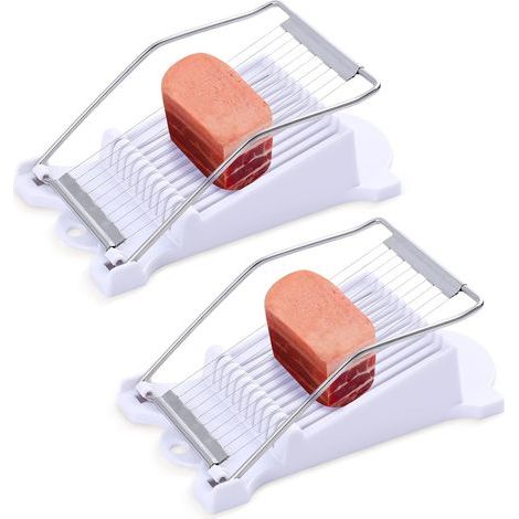 Lot de 2 trancheuses à viande, trancheuses à œufs et trancheuses à fruits, fil en acier inoxydable, pour couper 10 tranches d'œufs, de jambon, d'aliments mous et de fruits (blanc)