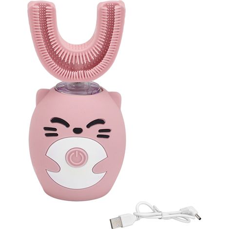 Brosse à dents enfant design cartoon rechargeable USB silicone alimentaire rose (1/5)