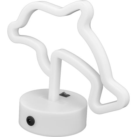 Lampe néon LED dauphin, alimentée par USB ou piles, accessoire de décoration unique avec socle (1/5)