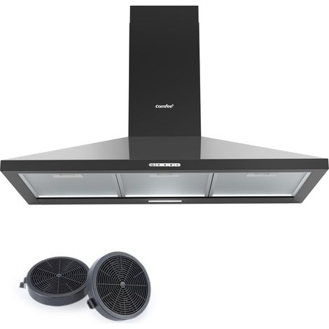 Comfee – Hotte décorative murale 90cm – 3 vitesses – 2 filtres à charbon – Recyclage ou évacuation – Lumière LED – Noir